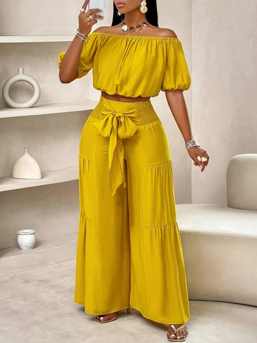 Petra Ruched Wide Leg Set - Brick + Boho