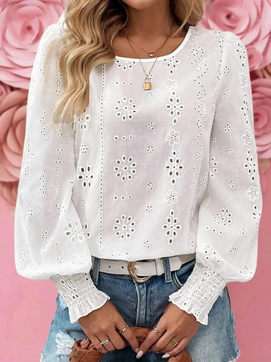 Pointelle Embroidered Blouse - Brick + Boho
