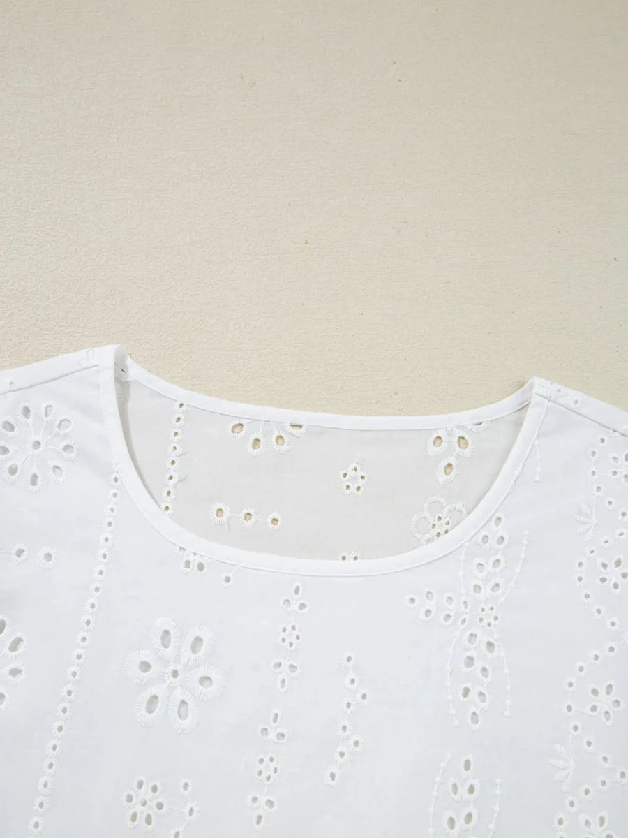 Pointelle Embroidered Blouse - Brick + Boho