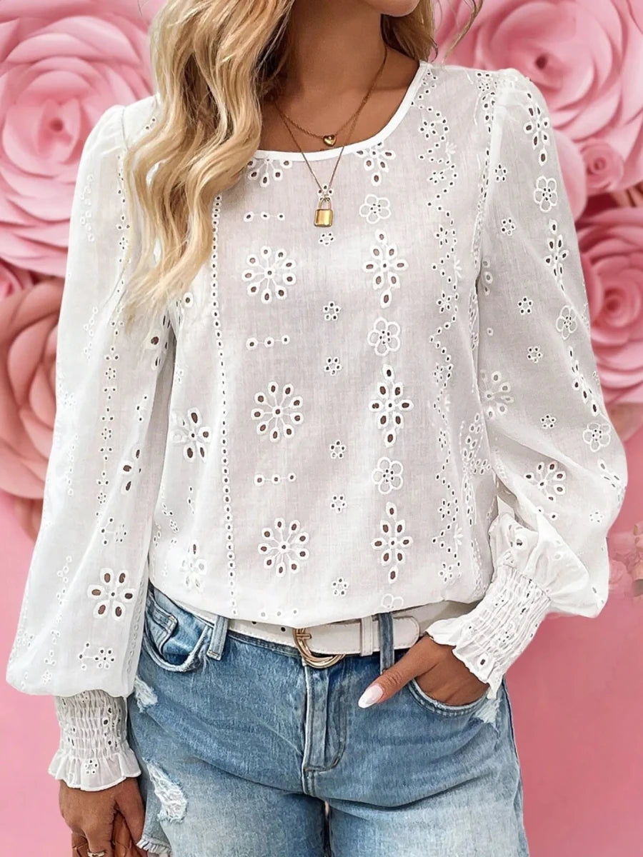 Pointelle Embroidered Blouse - Brick + Boho