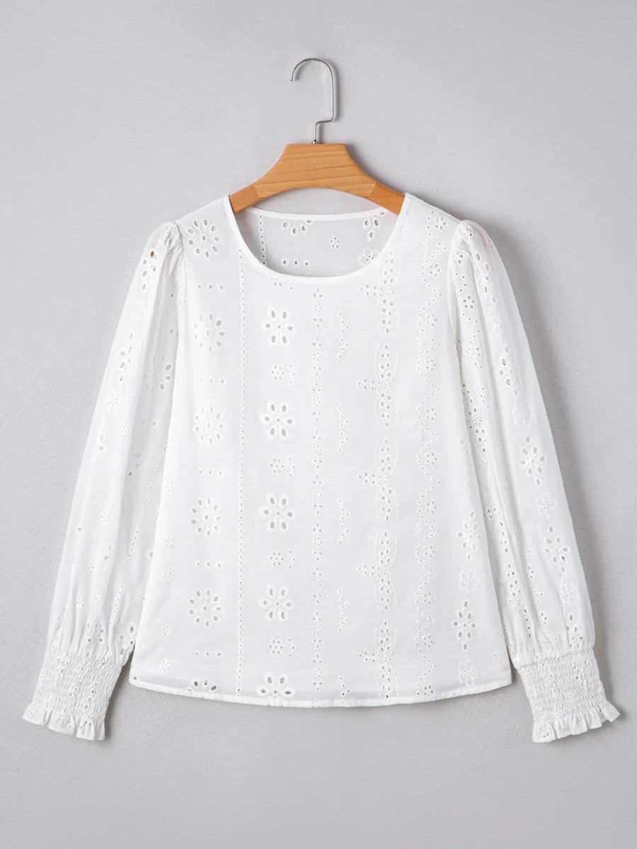 Pointelle Embroidered Blouse - Brick + Boho
