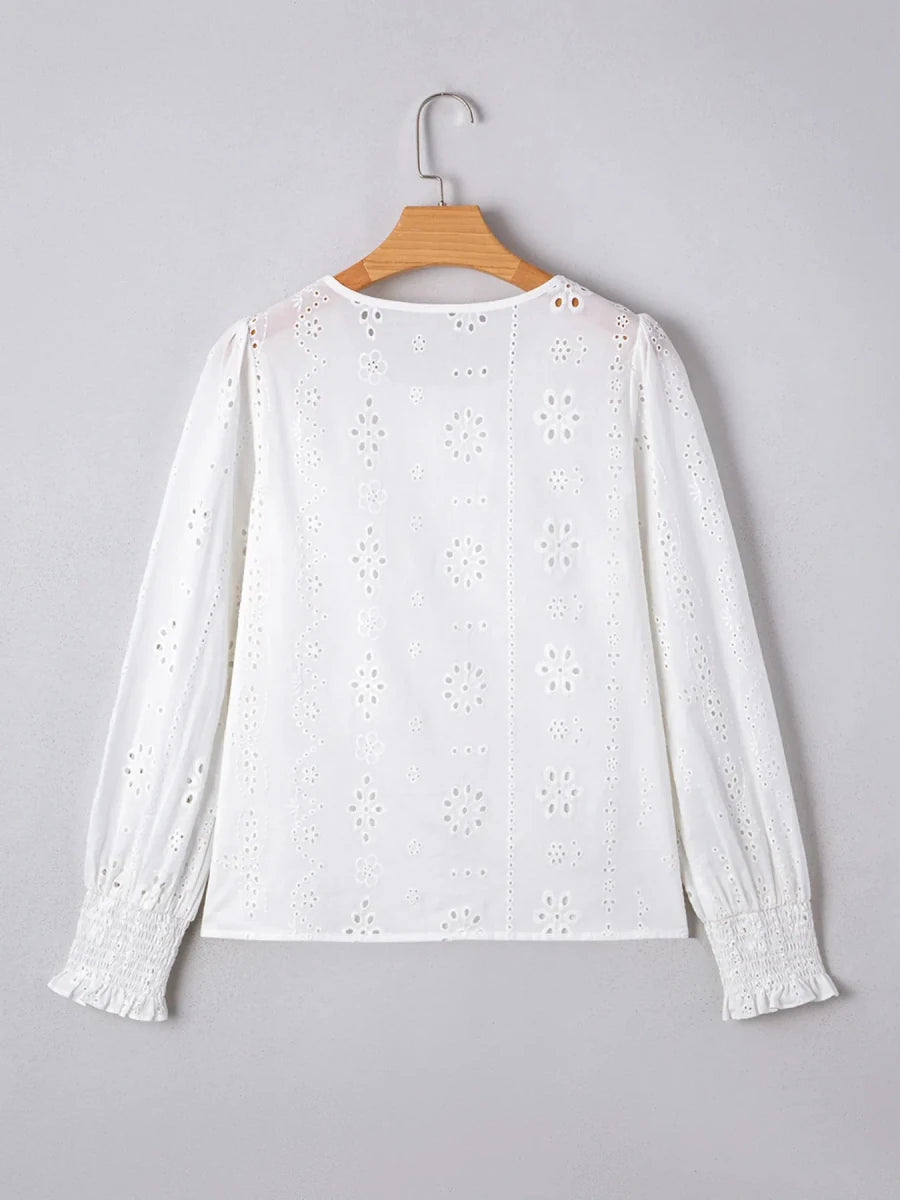 Pointelle Embroidered Blouse - Brick + Boho
