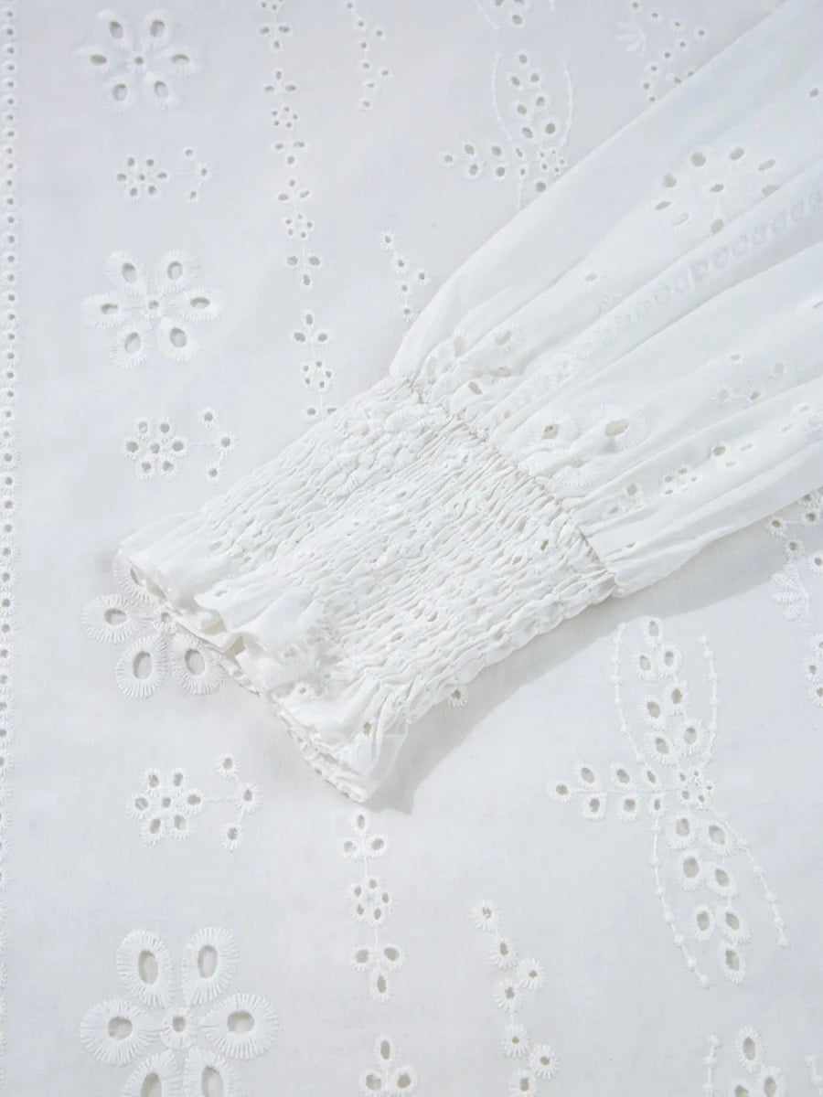 Pointelle Embroidered Blouse - Brick + Boho