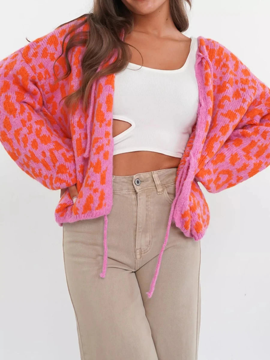 Pointelle Leopard Tie Top - Brick + Boho