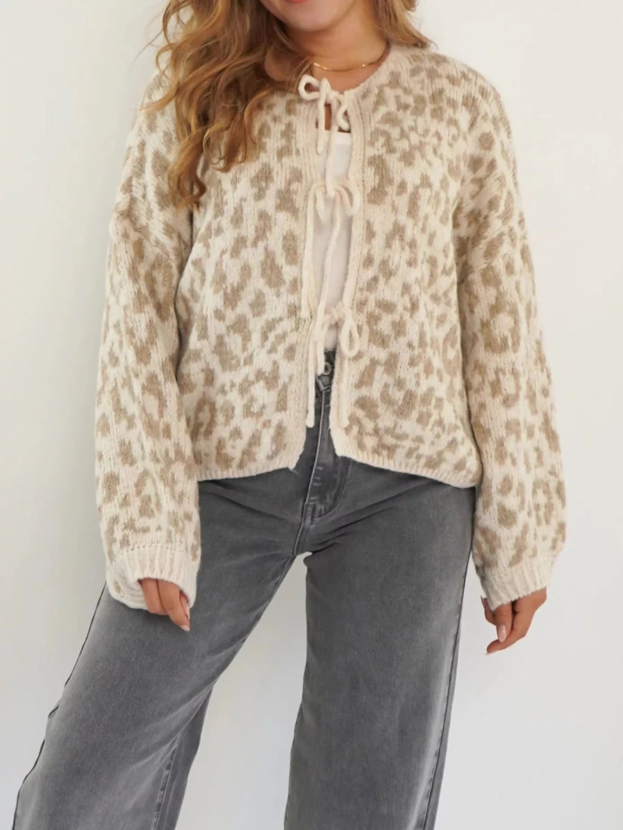 Pointelle Leopard Tie Top - Brick + Boho