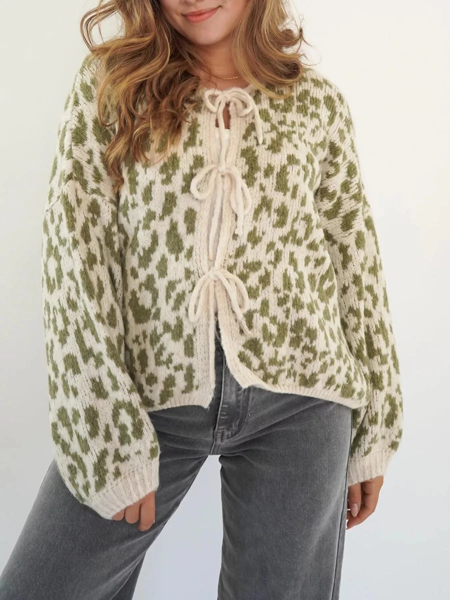 Pointelle Leopard Tie Top - Brick + Boho