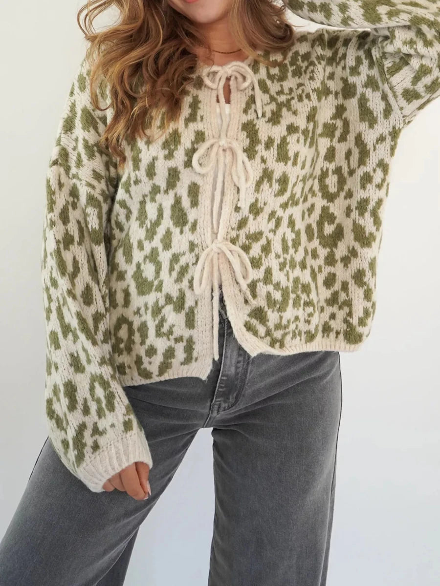 Pointelle Leopard Tie Top - Brick + Boho