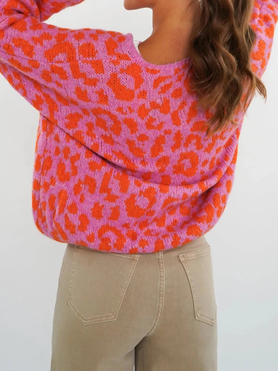 Pointelle Leopard Tie Top - Brick + Boho
