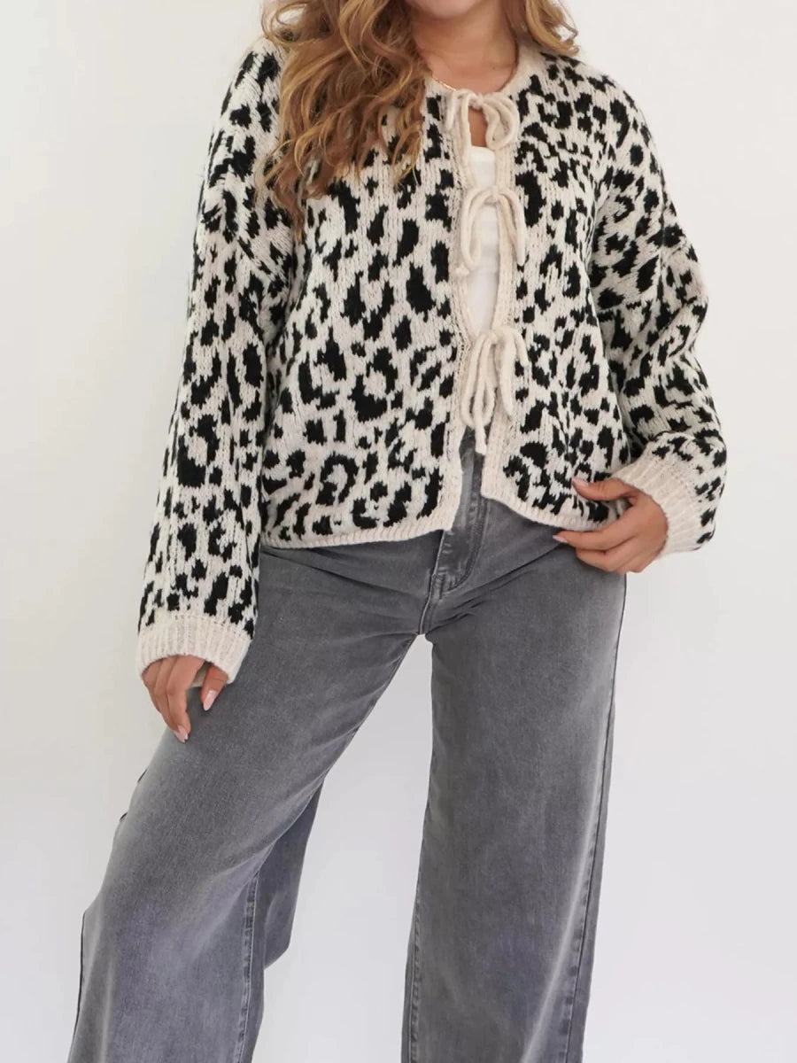 Pointelle Leopard Tie Top - Brick + Boho