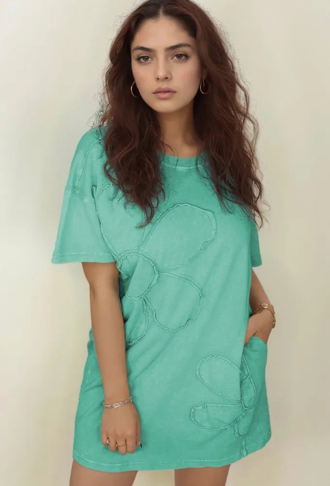 Poised Embroidered Tee Dress - Brick + Boho