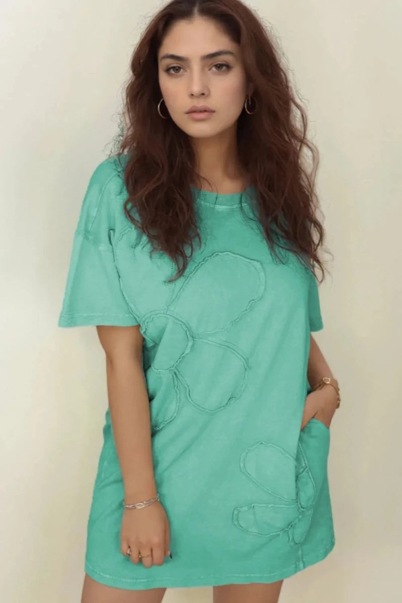 Poised Embroidered Tee Dress - Brick + Boho