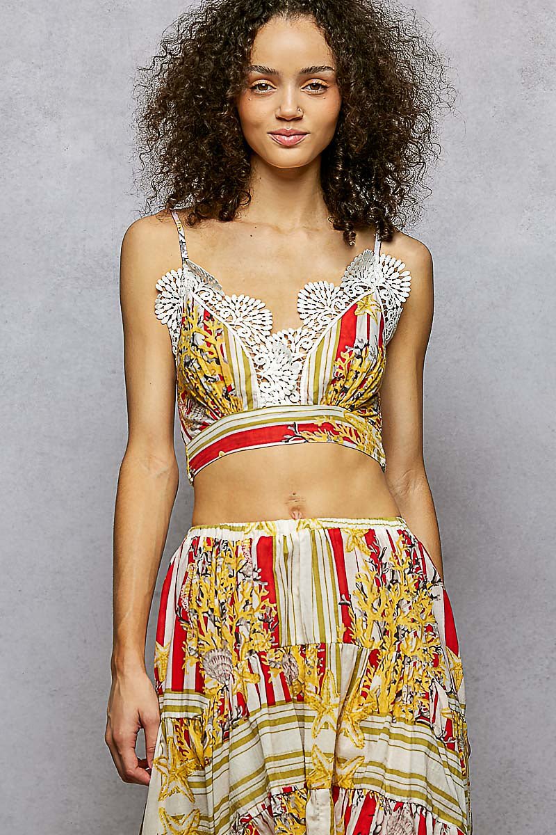 POL Boho Chic Floral Print Crop Top and High - Low Skirt Set - Brick + Boho