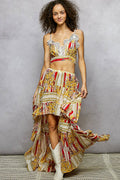 POL Boho Chic Floral Print Crop Top and High - Low Skirt Set - Brick + Boho