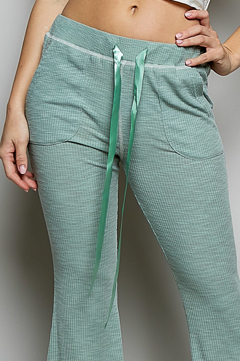 POL Drawstring Textured Ribbed Knit Pants - Brick + Boho