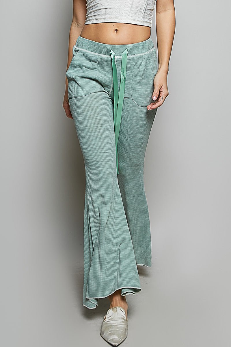 POL Drawstring Textured Ribbed Knit Pants - Brick + Boho