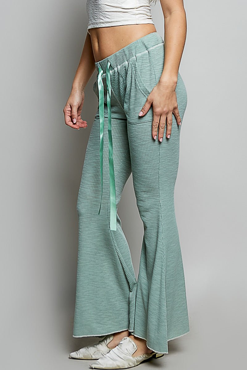 POL Drawstring Textured Ribbed Knit Pants - Brick + Boho