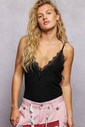POL Lace Detail V - Neck Ribbed Cami - Brick + Boho