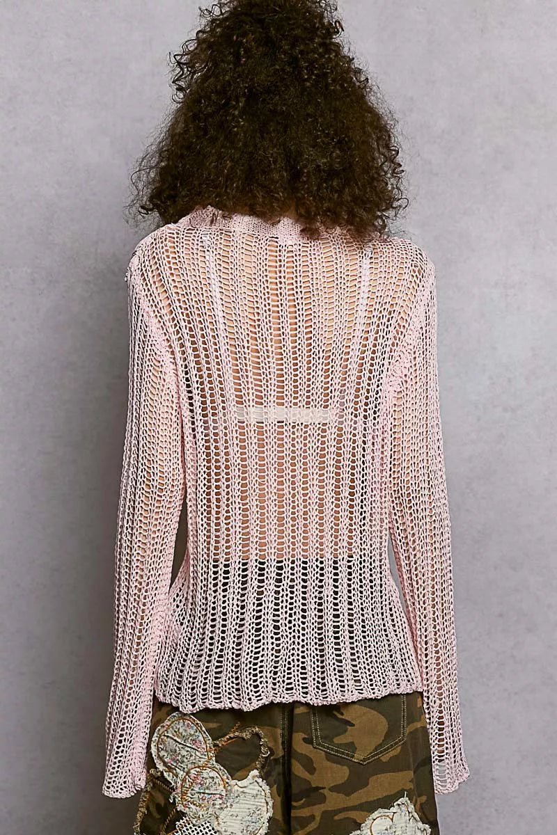 POL Openwork Round Neck Knit Cover Up - Brick + Boho
