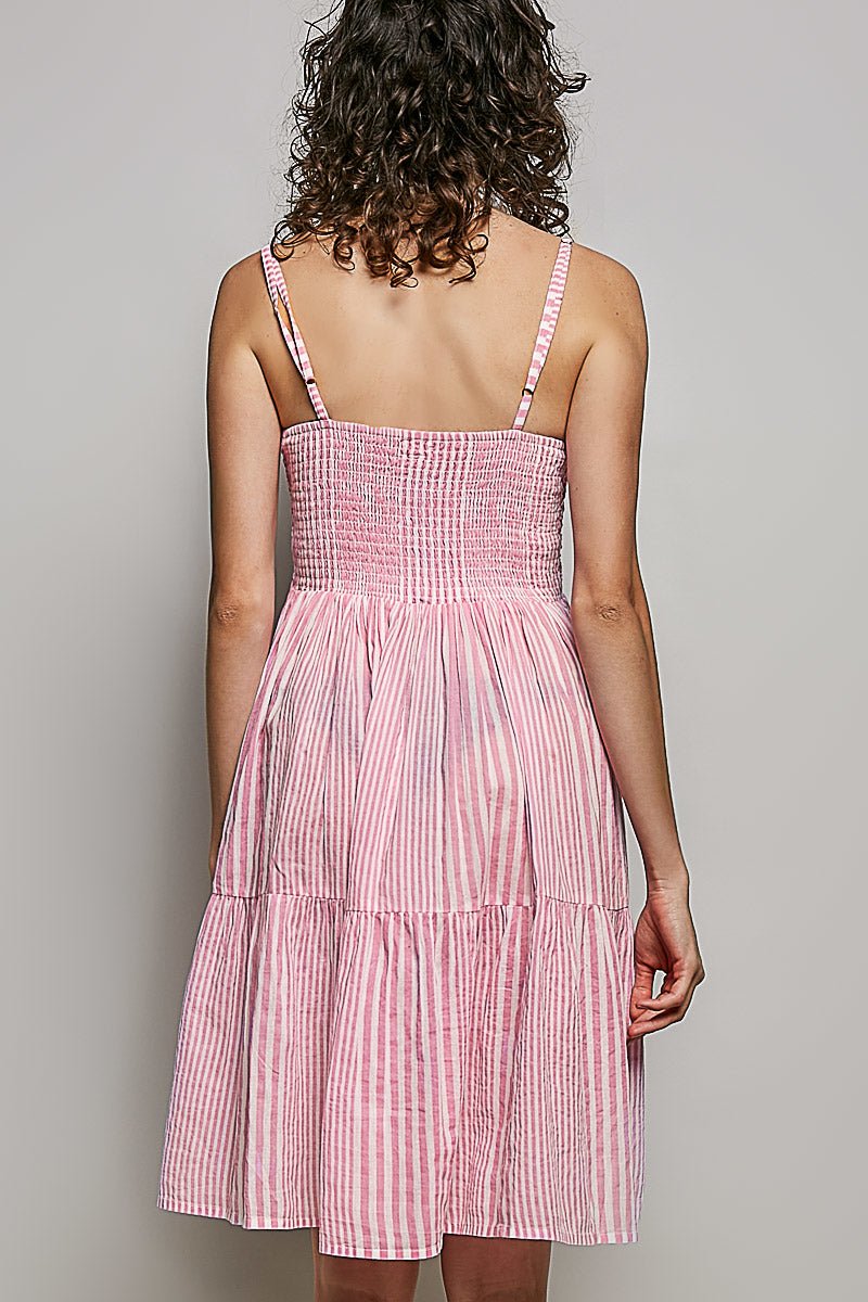 POL Striped Smocked Embroidered Mini Dress - Brick + Boho