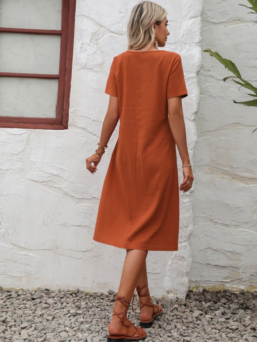 Polished Pocket Knee Length Dress - Brick + Boho