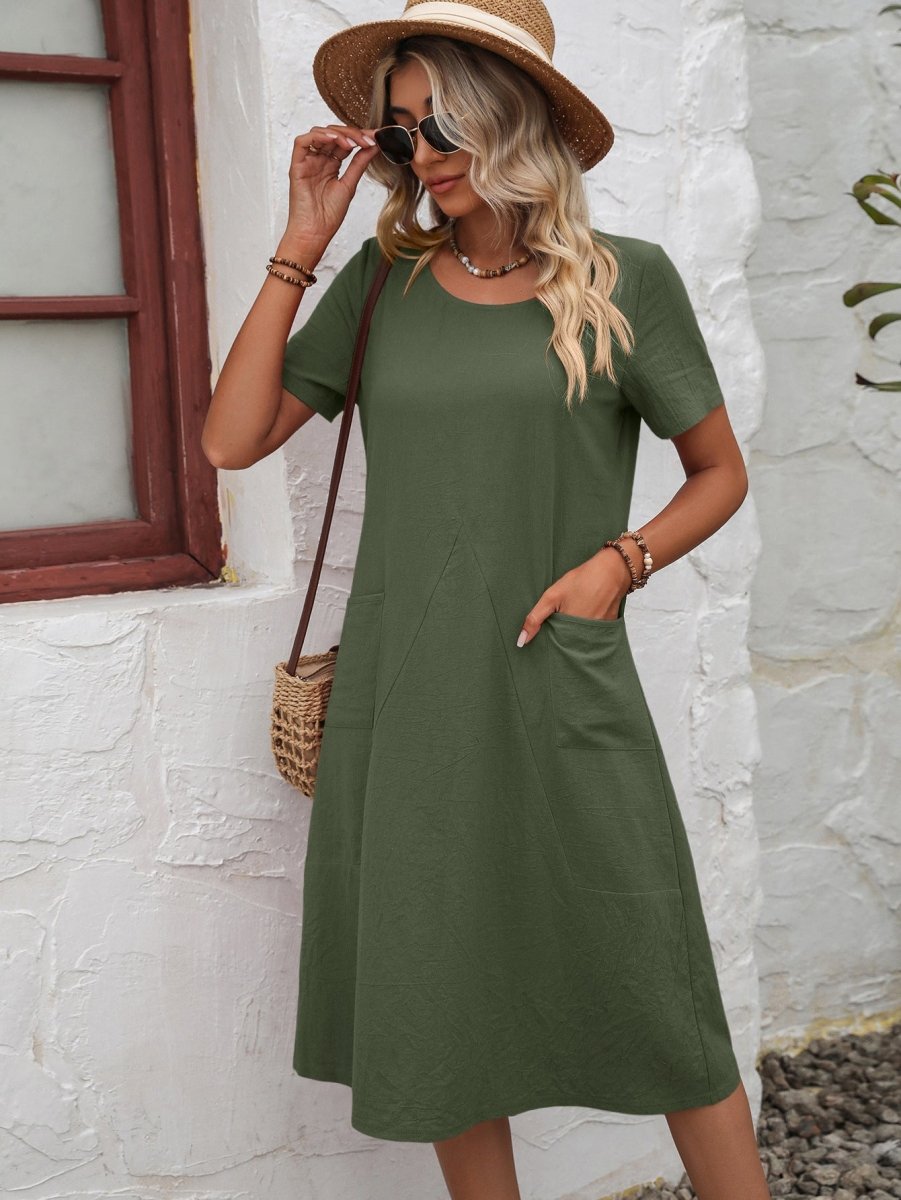 Polished Pocket Knee Length Dress - Brick + Boho