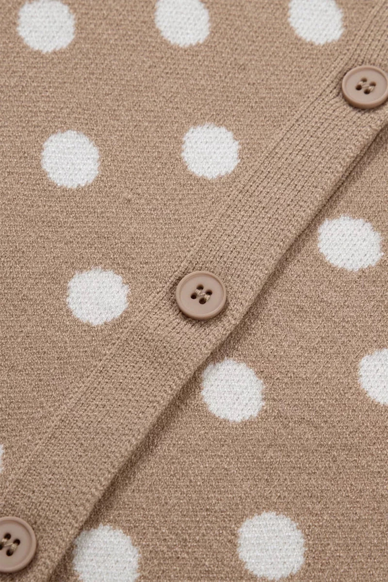 Polka Dot Short Sleeve Button Down Sweater Cardigan - Brick + Boho