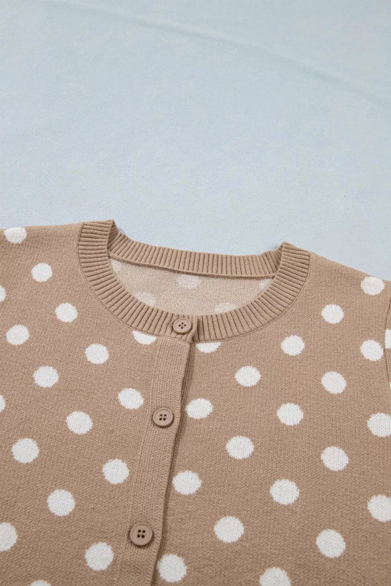 Polka Dot Short Sleeve Button Down Sweater Cardigan - Brick + Boho