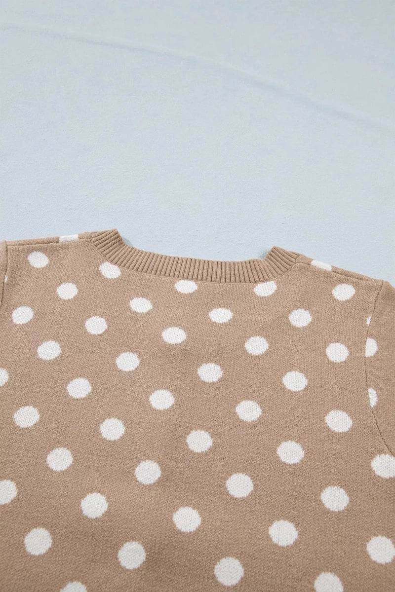 Polka Dot Short Sleeve Button Down Sweater Cardigan - Brick + Boho
