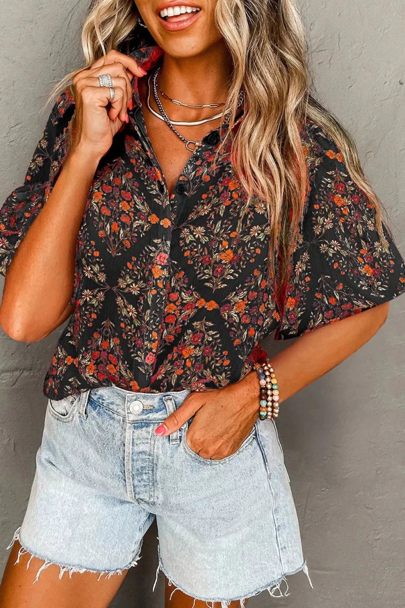 Profile Button Blouse - Brick + Boho