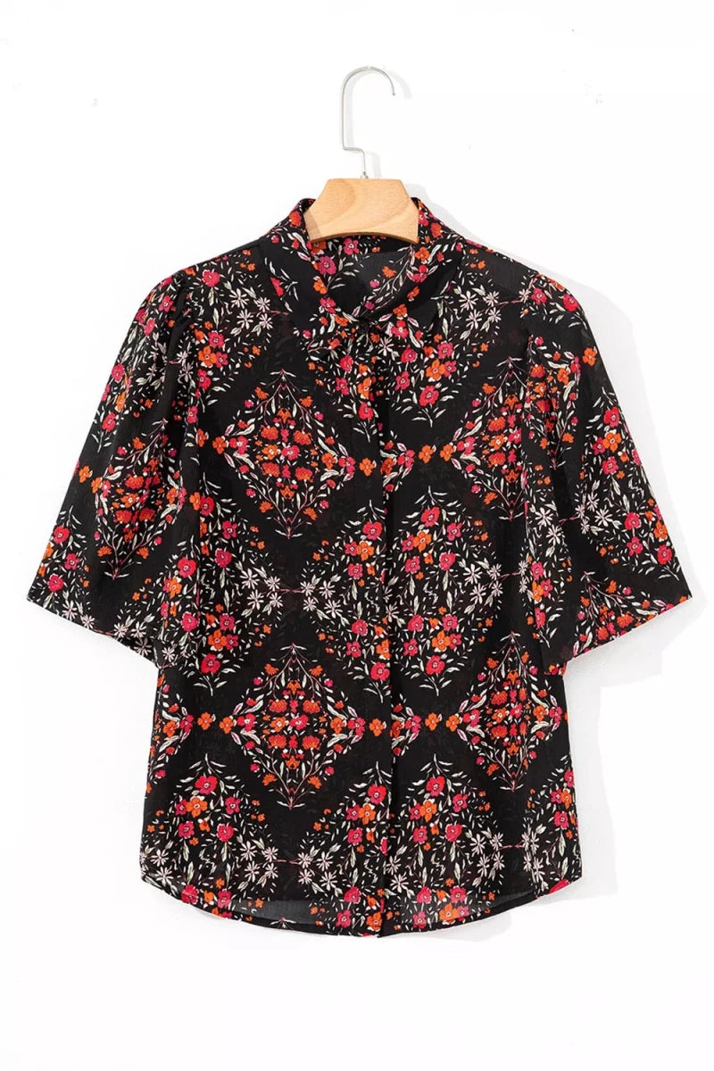 Profile Button Blouse - Brick + Boho