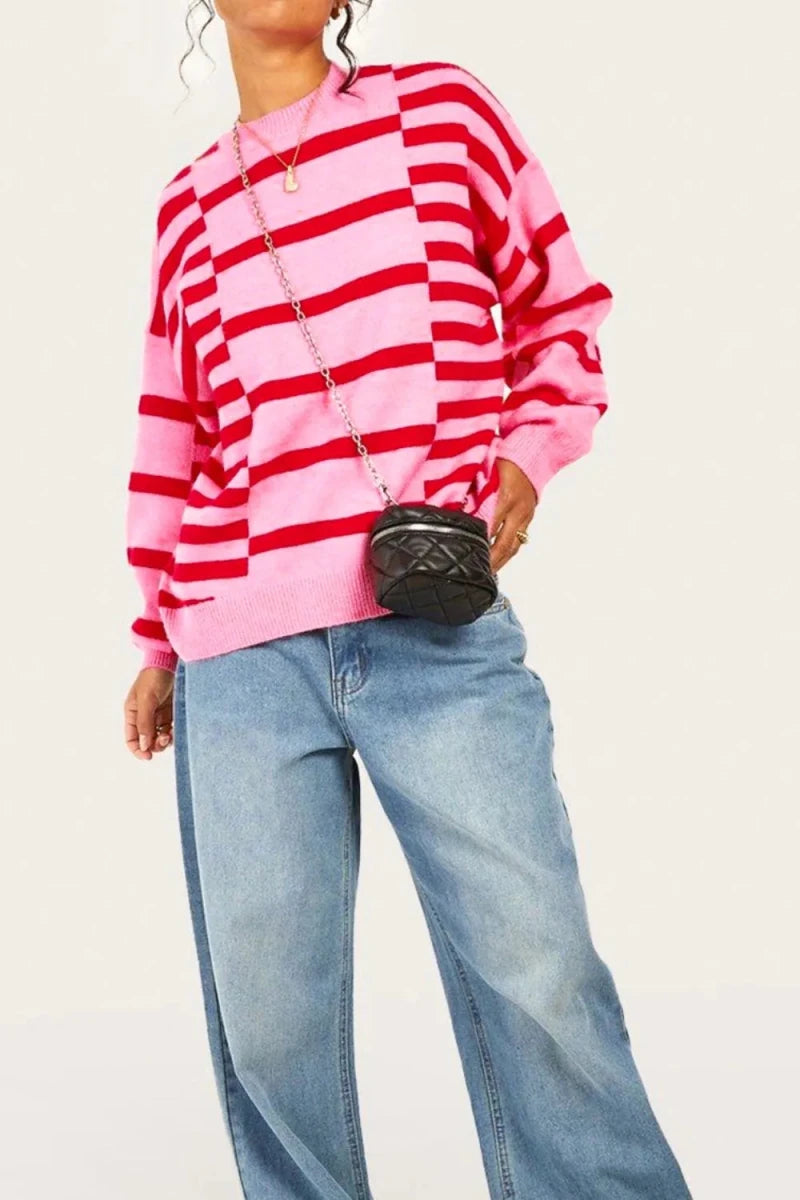 Raffia Striped Horizon Sweater - Brick + Boho