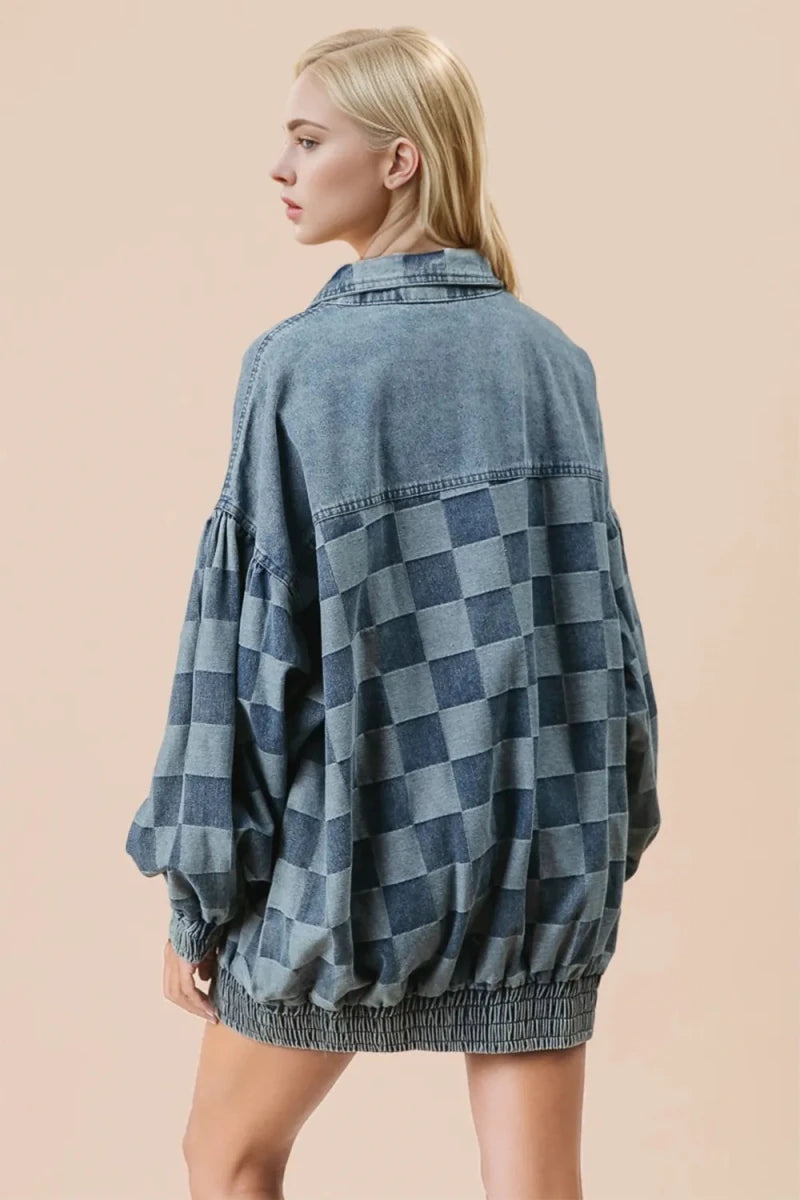 Rebel Checkered Denim Jacket - Brick + Boho