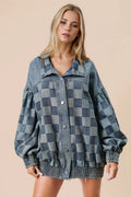 Rebel Checkered Denim Jacket - Brick + Boho