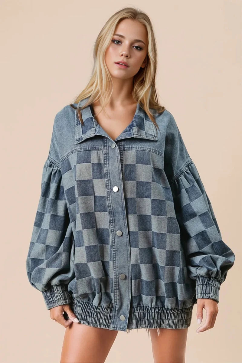 Rebel Checkered Denim Jacket - Brick + Boho