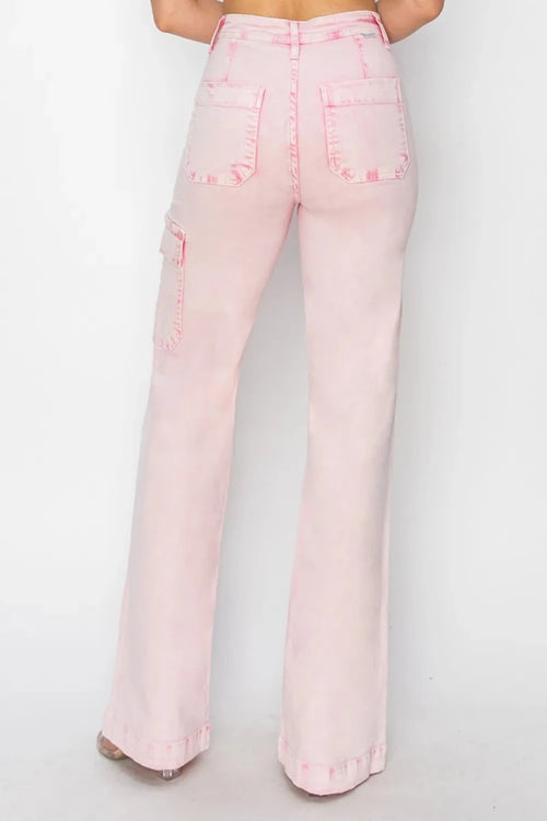 RISEN Full Size High Rise Cargo Pocket Jeans - Brick + Boho