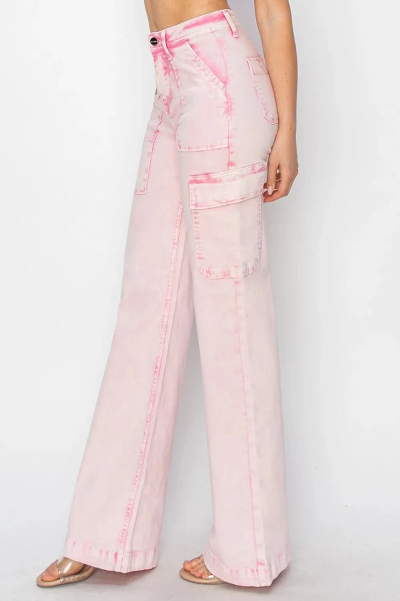 RISEN Full Size High Rise Cargo Pocket Jeans - Brick + Boho
