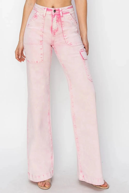 RISEN Full Size High Rise Cargo Pocket Jeans - Brick + Boho