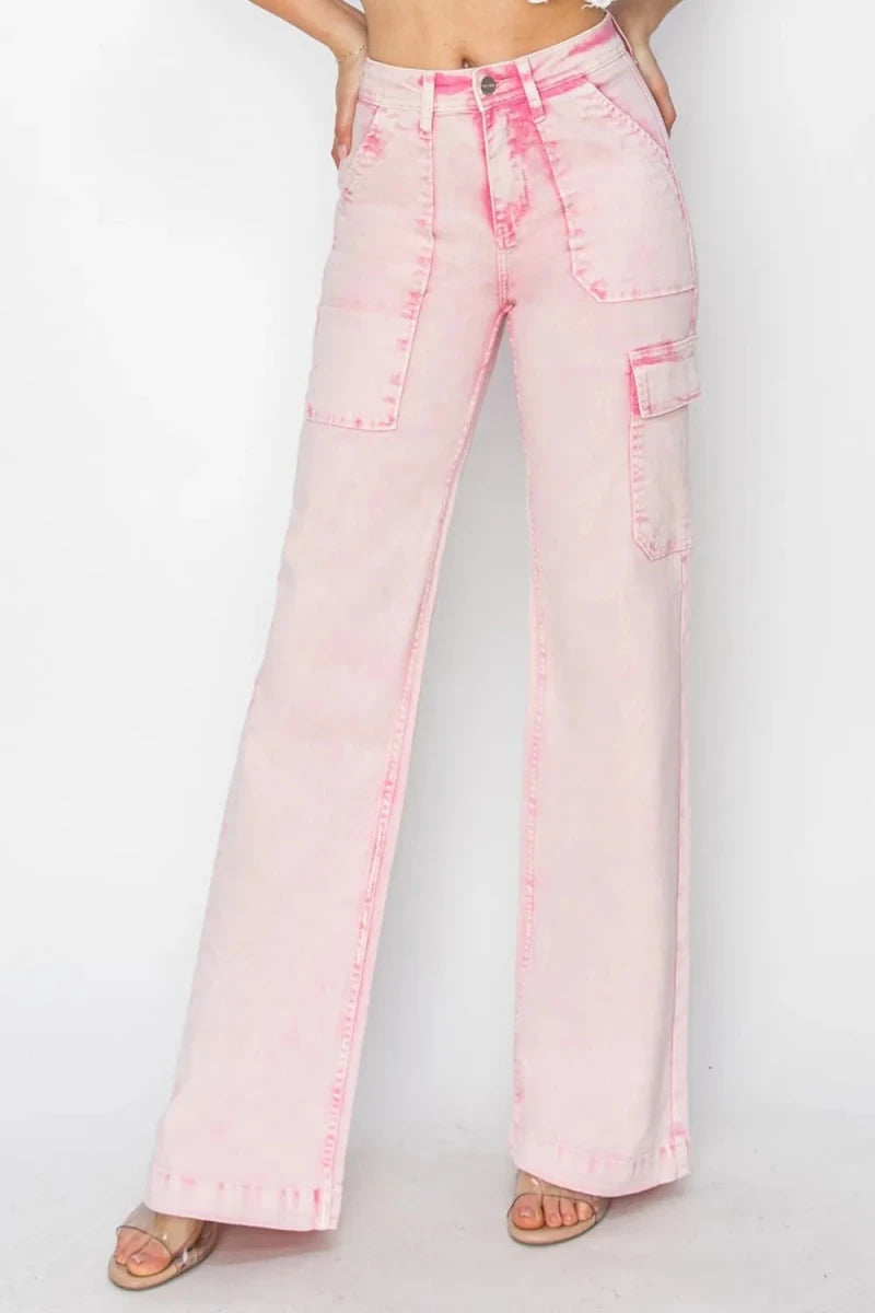RISEN Full Size High Rise Cargo Pocket Jeans - Brick + Boho