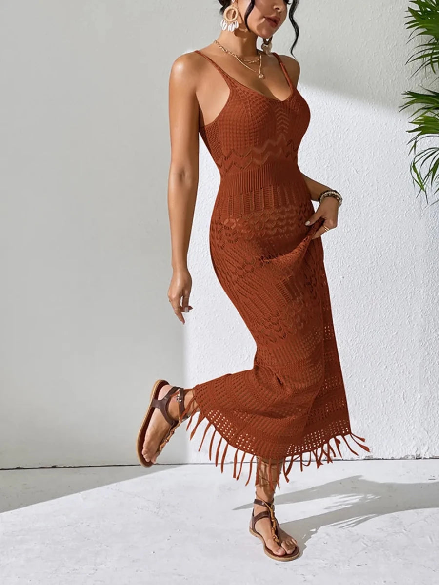 Riviera Tassel Openwork Cover Up - Brick + Boho