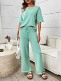 Round Neck Half Sleeve Top and Pants Set - Brick + Boho