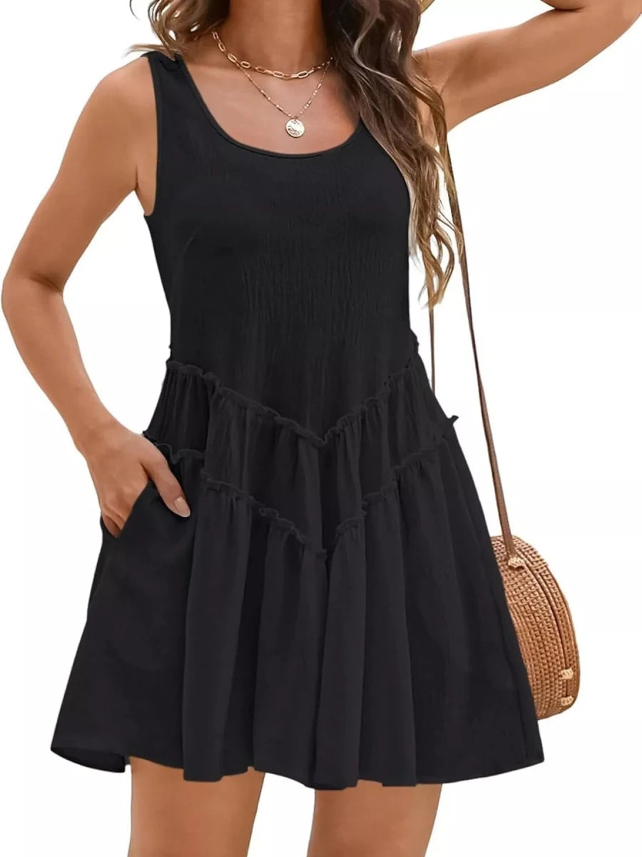 Round Neck Sleeveless Mini Dress - Brick + Boho