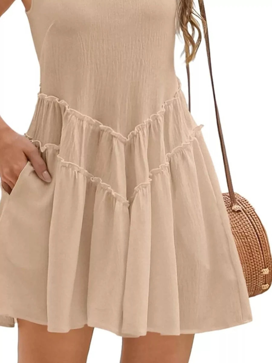 Round Neck Sleeveless Mini Dress - Brick + Boho