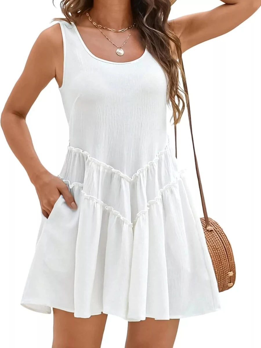 Round Neck Sleeveless Mini Dress - Brick + Boho