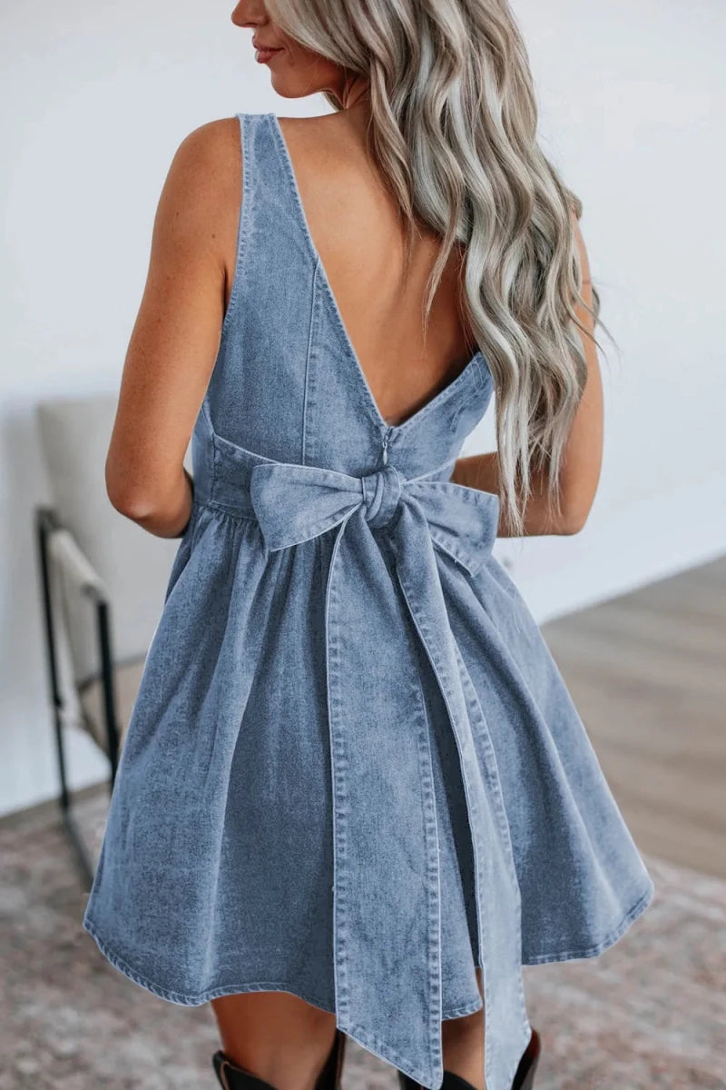 Santorini Indigo Bow Dress - Brick + Boho