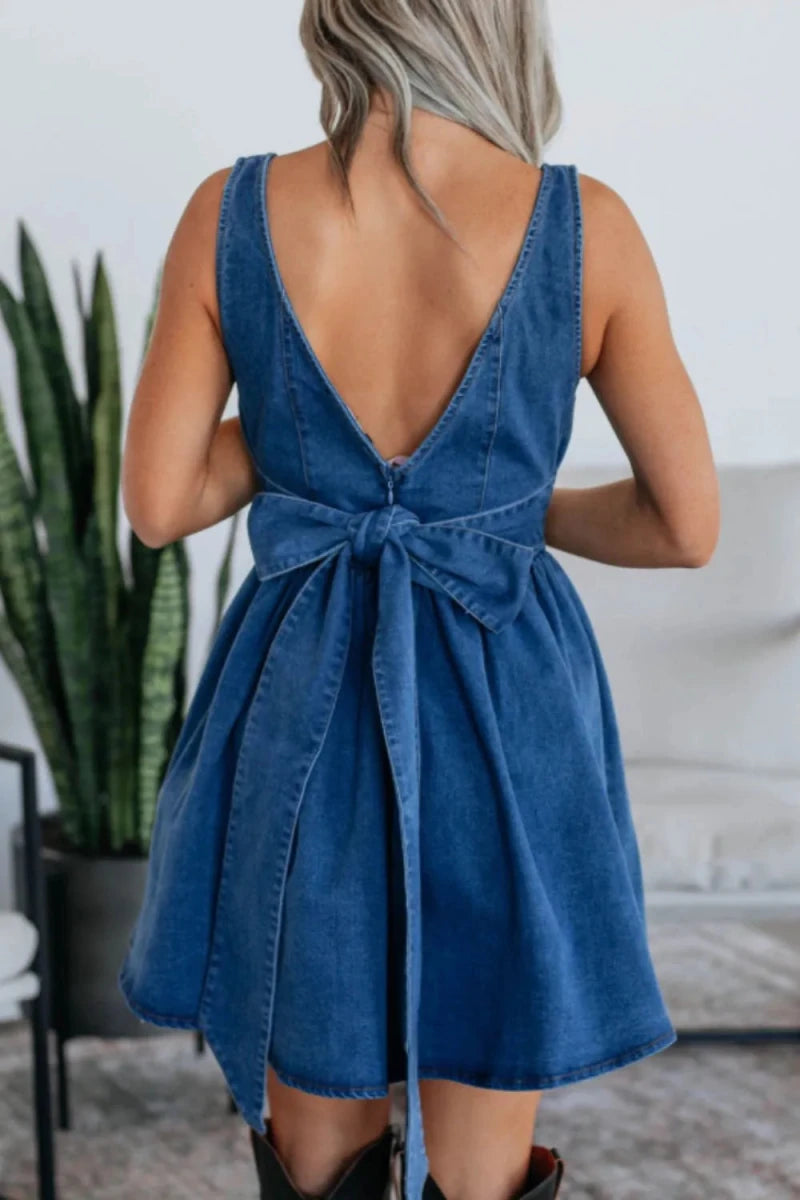Santorini Indigo Bow Dress - Brick + Boho