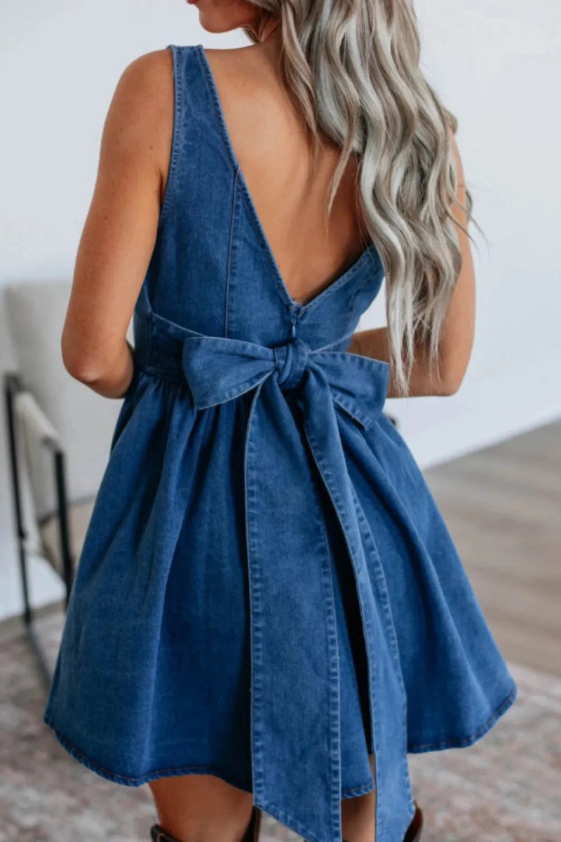 Santorini Indigo Bow Dress - Brick + Boho