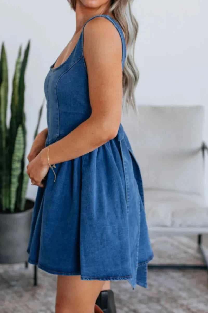 Santorini Indigo Bow Dress - Brick + Boho