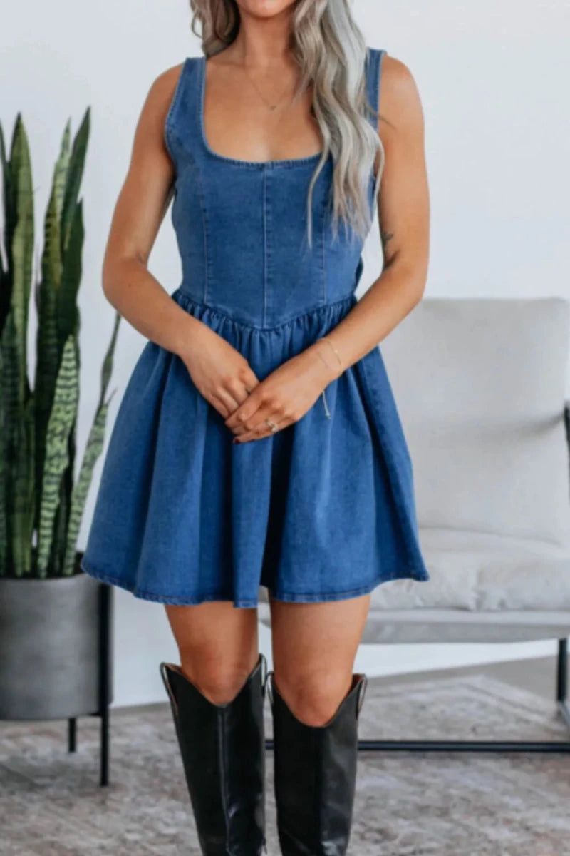 Santorini Indigo Bow Dress - Brick + Boho