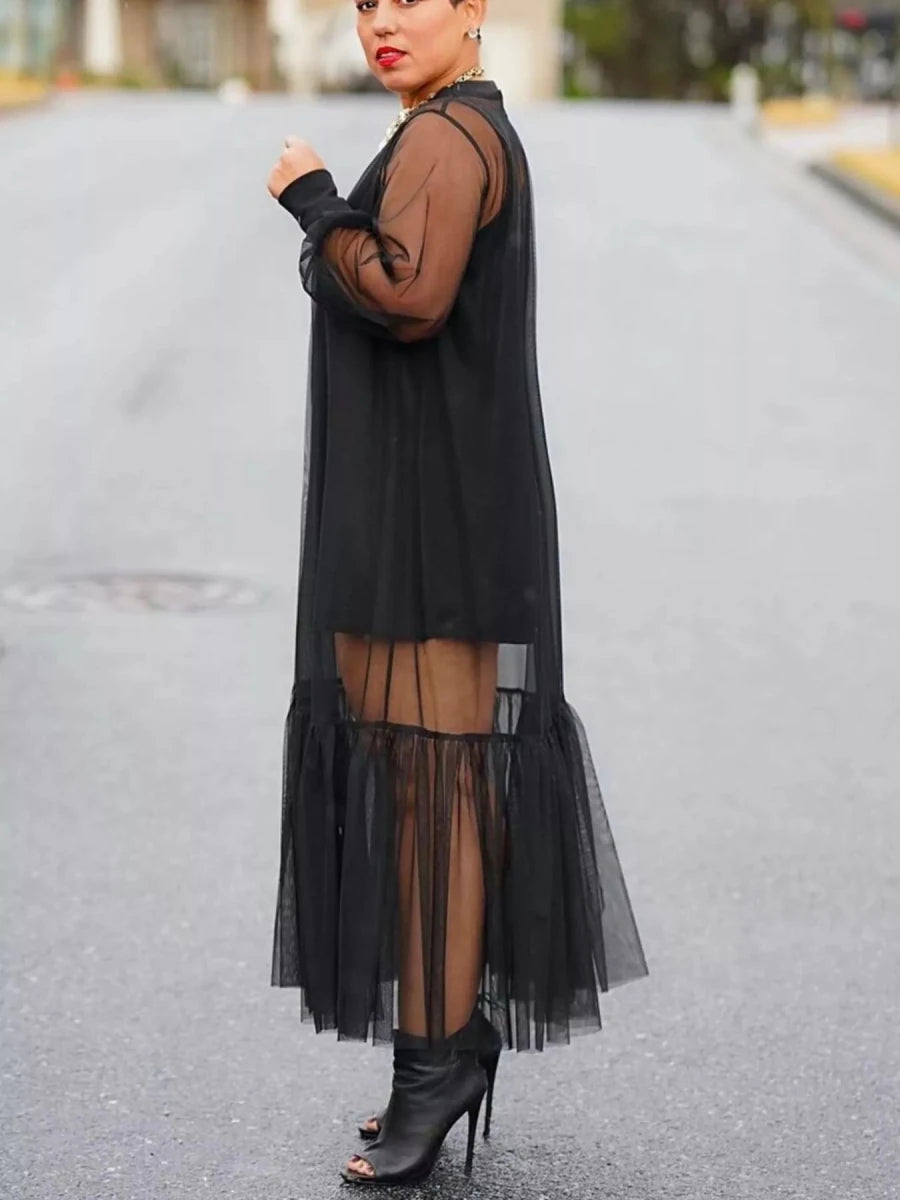 Scoop Neck Cami Dress and Sheer Mesh Dress Set - Brick + Boho