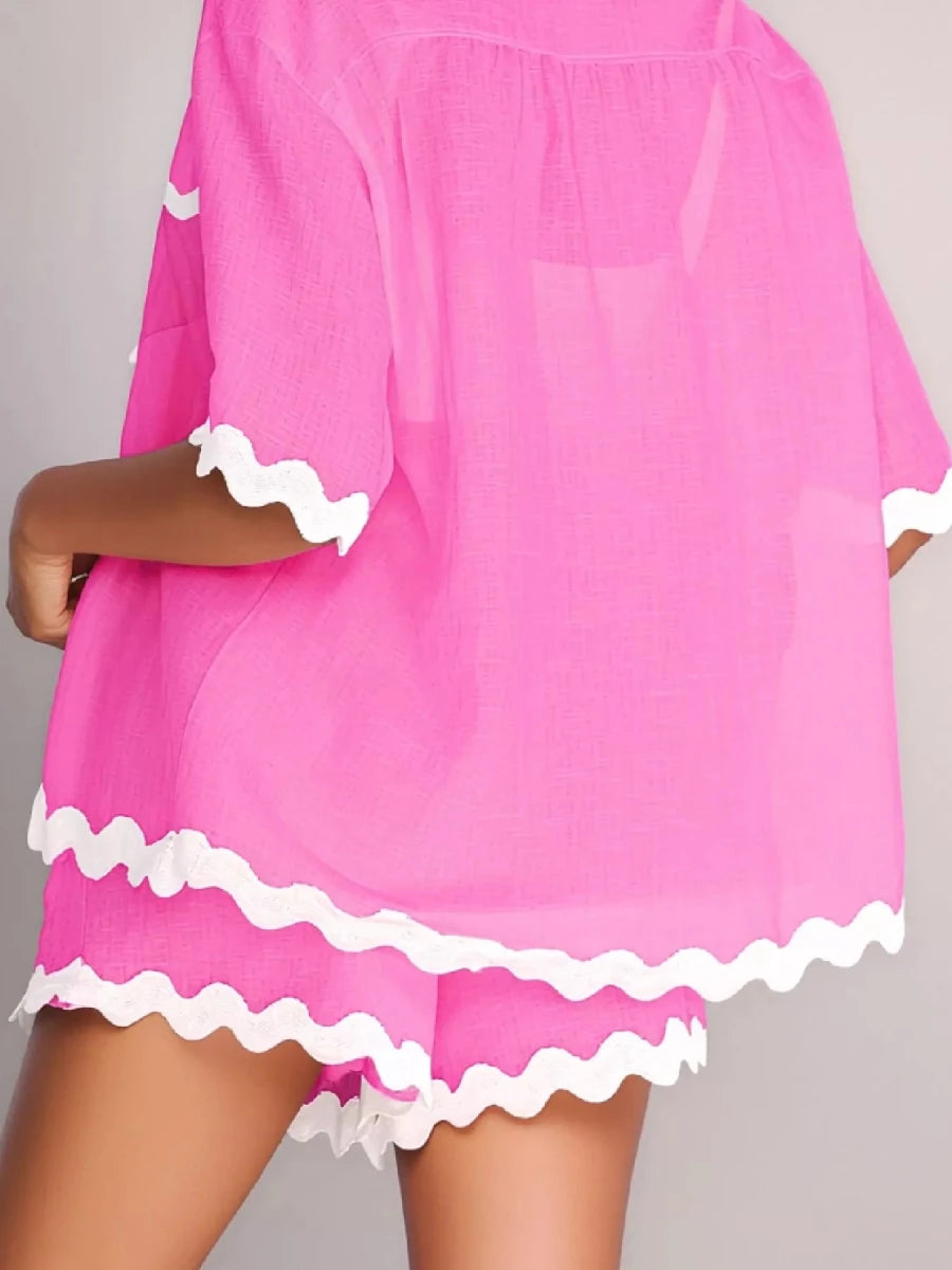 Sedona Scalloped Linen Short Set - Brick + Boho
